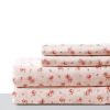 Melun 4 Piece Rose Pattern King Size Microfiber Sheet Set ; Pink; DunaWest