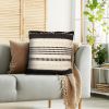 18 x 18 Square Cotton Decor Accent Throw Pillow; Herringbone Design; Embroidery; Cream; Black; DunaWest