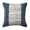 18 x 18 Square Handwoven Accent Throw Pillow; Polycotton Dhurrie; Kilim Pattern; White; Blue; DunaWest