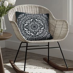 20 x 20 Modern Square Cotton Accent Throw Pillow; Mandala Design Pattern; Black; White; DunaWest