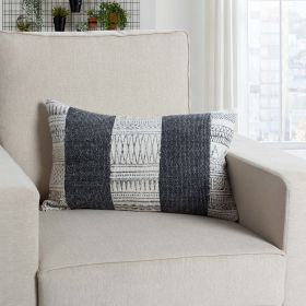 12 x 20 Rectangular Soft Cotton Dhurrie Accent Lumbar Throw Pillow; Kilim Pattern; Gray; White; DunaWest