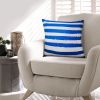 20 x 20 Modern Square Cotton Accent Throw Pillow; Screen Printed Stripes Pattern; Blue; White; DunaWest