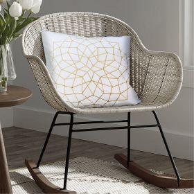 Hugo 20 x 20 Square Accent Throw Pillow; Embroidered Geometric Abstract Pattern; With Filler; White; Gold; DunaWest