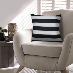 20 x 20 Modern Square Cotton Accent Throw Pillow; Classic Block Stripes; Black; White; DunaWest