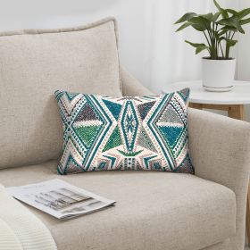 12 x 20 Modern Accent Pillow; Soft Cotton Cover With Filler; Geometric Design; Teal Blue; Beige; Gray; DunaWest