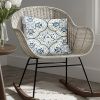 17 x 17 Inch Decorative Square Cotton Accent Throw Pillow with Classic Damask Print; Blue and White; DunaWest