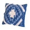 18 X 18 Handcrafted Shaggy Soft Cotton Accent Throw Pillow; Southwest Aztec Pattern; Blue and White; DunaWest