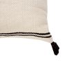 18 x 18 Square Cotton Accent Throw Pillow with Simple Striped Pattern and Tassels; White and Black; DunaWest