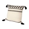 18 x 18 Square Cotton Accent Throw Pillow with Simple Striped Pattern and Tassels; White and Black; DunaWest