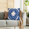 18 X 18 Handcrafted Shaggy Soft Cotton Accent Throw Pillow; Southwest Aztec Pattern; Blue and White; DunaWest