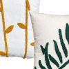 17 x 17 Inch 2 Piece Square Cotton Accent Throw Pillow Set; Leaf Embroidery; White; Green; Yellow; DunaWest