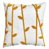 17 x 17 Inch 2 Piece Square Cotton Accent Throw Pillow Set; Leaf Embroidery; White; Green; Yellow; DunaWest