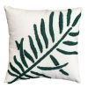 17 x 17 Inch 2 Piece Square Cotton Accent Throw Pillow Set; Leaf Embroidery; White; Green; Yellow; DunaWest