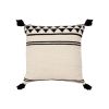 18 x 18 Square Cotton Accent Throw Pillow with Simple Striped Pattern and Tassels; White and Black; DunaWest