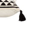 18 x 18 Square Cotton Accent Throw Pillow with Simple Striped Pattern and Tassels; White and Black; DunaWest