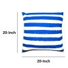 20 x 20 Modern Square Cotton Accent Throw Pillow; Screen Printed Stripes Pattern; Blue; White; DunaWest