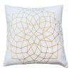 Hugo 20 x 20 Square Accent Throw Pillow; Embroidered Geometric Abstract Pattern; With Filler; White; Gold; DunaWest