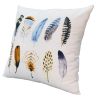 20 x 20 Modern Square Cotton Accent Throw Pillow; Printed Feather Patterned Design; White; Multicolor; DunaWest