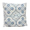 17 x 17 Inch Decorative Square Cotton Accent Throw Pillow with Classic Damask Print; Blue and White; DunaWest