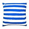 20 x 20 Modern Square Cotton Accent Throw Pillow; Screen Printed Stripes Pattern; Blue; White; DunaWest