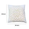 Hugo 20 x 20 Square Accent Throw Pillow; Embroidered Geometric Abstract Pattern; With Filler; White; Gold; DunaWest