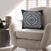 20 x 20 Modern Square Cotton Accent Throw Pillow; Mandala Design Pattern; Black; White; DunaWest