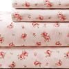 Melun 4 Piece Rose Pattern King Size Microfiber Sheet Set ; Pink; DunaWest