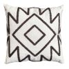 17 x 17 Inch 2 Piece Square Cotton Accent Throw Pillow Set with Modern Geometric Aztec Design Embroidery; White; Gray; DunaWest