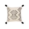 18 x 18 Square Cotton Accent Throw Pillow; Abstract Line Art; Bohemian Style Tassels; White; Black; DunaWest