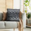 18 x 18 Jacquard Square Decorative Cotton Accent Throw Pillow with Soft Boho Tribal Pattern; Black; White; DunaWest