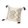 18 x 18 Square Cotton Accent Throw Pillow; Abstract Line Art; Bohemian Style Tassels; White; Black; DunaWest