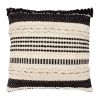 18 x 18 Square Cotton Decor Accent Throw Pillow; Herringbone Design; Embroidery; Cream; Black; DunaWest