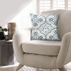 17 x 17 Inch Decorative Square Cotton Accent Throw Pillow with Classic Damask Print; Blue and White; DunaWest