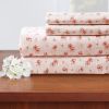 Melun 4 Piece Rose Pattern King Size Microfiber Sheet Set ; Pink; DunaWest