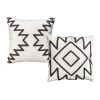 17 x 17 Inch 2 Piece Square Cotton Accent Throw Pillow Set with Modern Geometric Aztec Design Embroidery; White; Gray; DunaWest