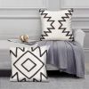 17 x 17 Inch 2 Piece Square Cotton Accent Throw Pillow Set with Modern Geometric Aztec Design Embroidery; White; Gray; DunaWest