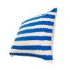 20 x 20 Modern Square Cotton Accent Throw Pillow; Screen Printed Stripes Pattern; Blue; White; DunaWest