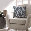 18 x 18 Square Accent Throw Pillow; Damask Print; Soft Polyester Filler; Cream; Blue; DunaWest