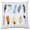 20 x 20 Modern Square Cotton Accent Throw Pillow; Printed Feather Patterned Design; White; Multicolor; DunaWest