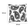 20 x 20 Square Accent Throw Pillow; Paisley Print; With Filler; Black; White; DunaWest