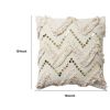 18 x 18 Square Polycotton Handwoven Accent Throw Pillow; Fringed; Sequins; Chevron Design; Off White; DunaWest