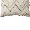 18 x 18 Square Polycotton Handwoven Accent Throw Pillow; Fringed; Sequins; Chevron Design; Off White; DunaWest